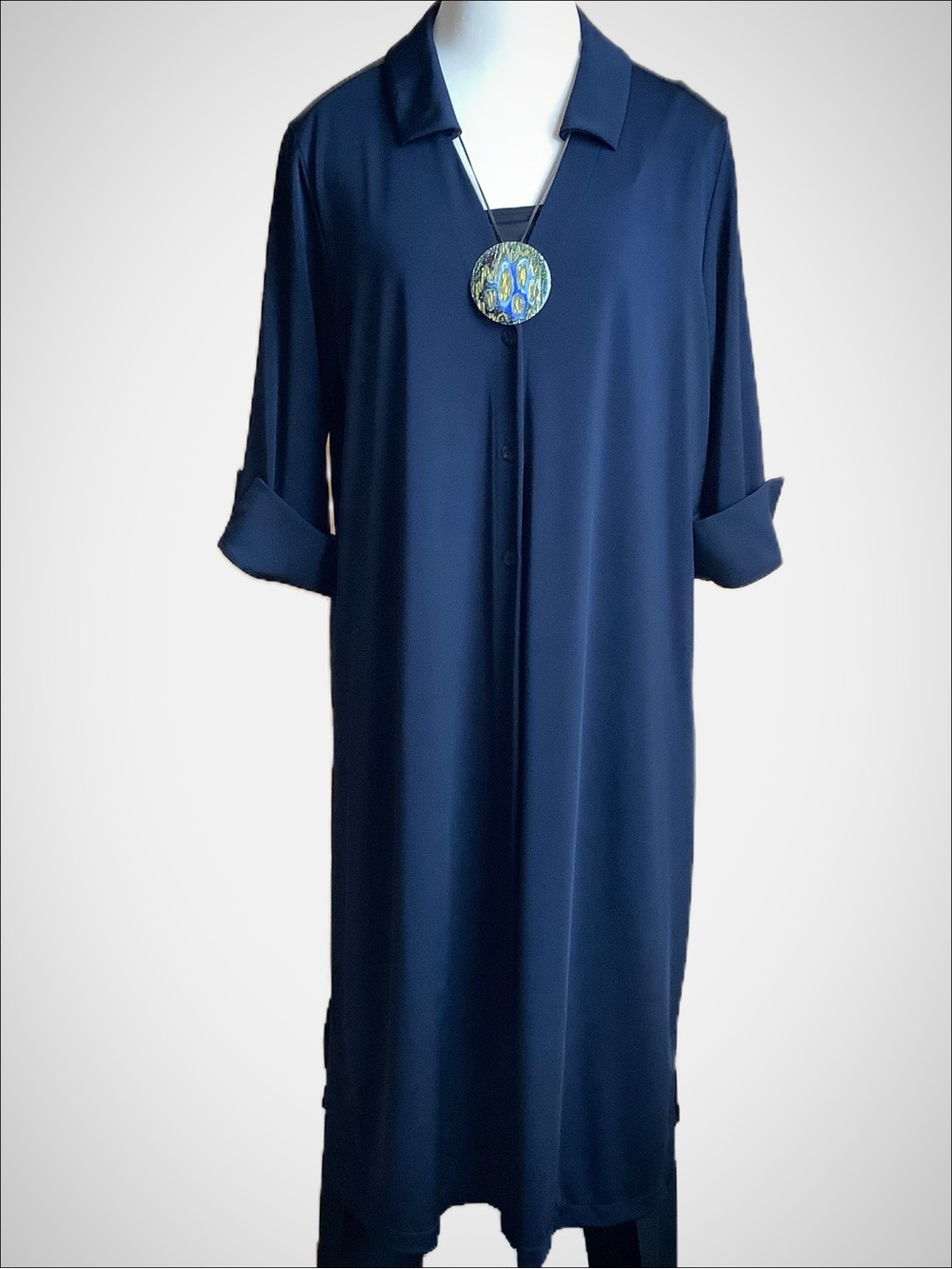 Chico's Travelers Navy Blue Button Front Tunic Jacket Cardigan Size 3 / XL 16